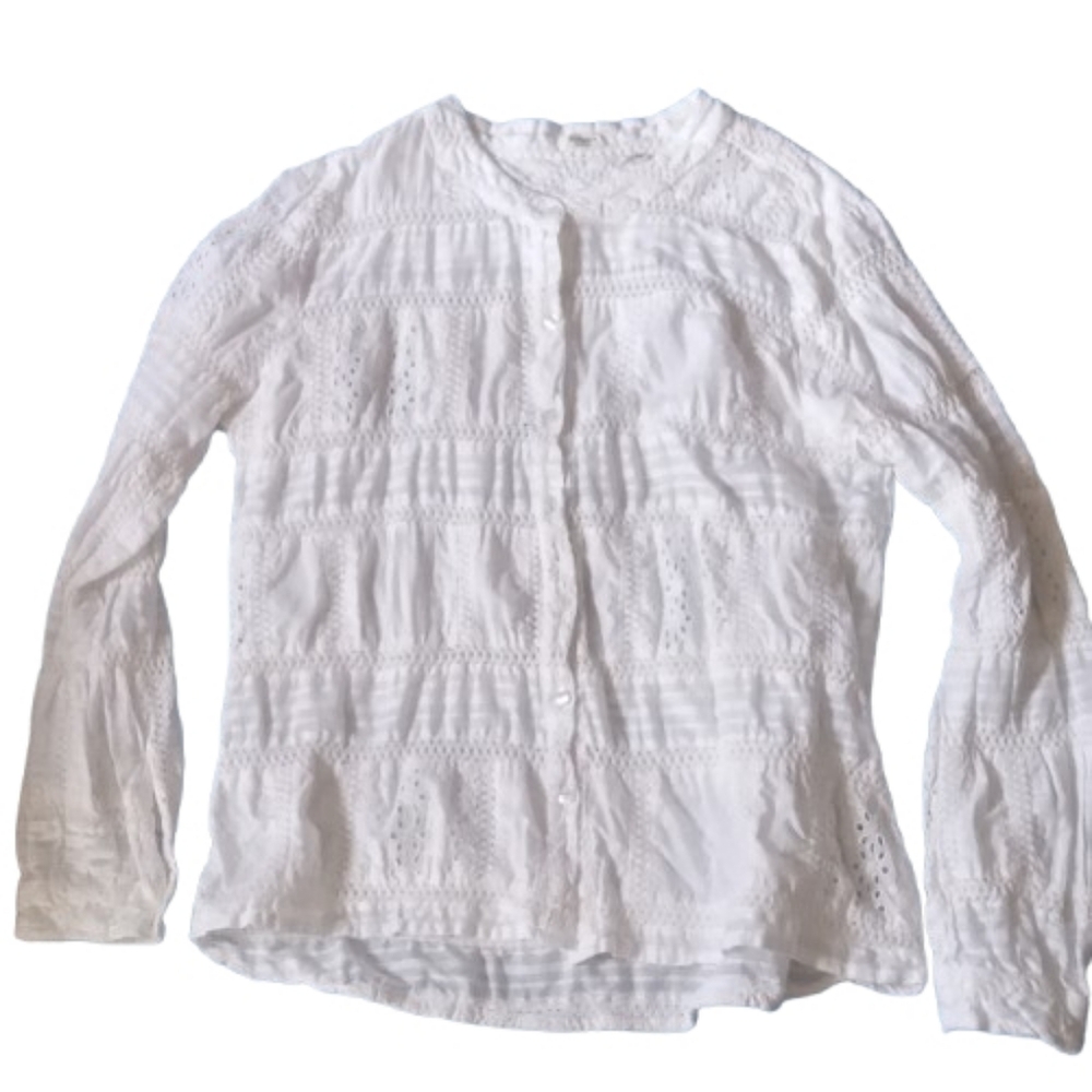 Dylan Stylish Eyelet and Crochet Button Up Blouse Size M